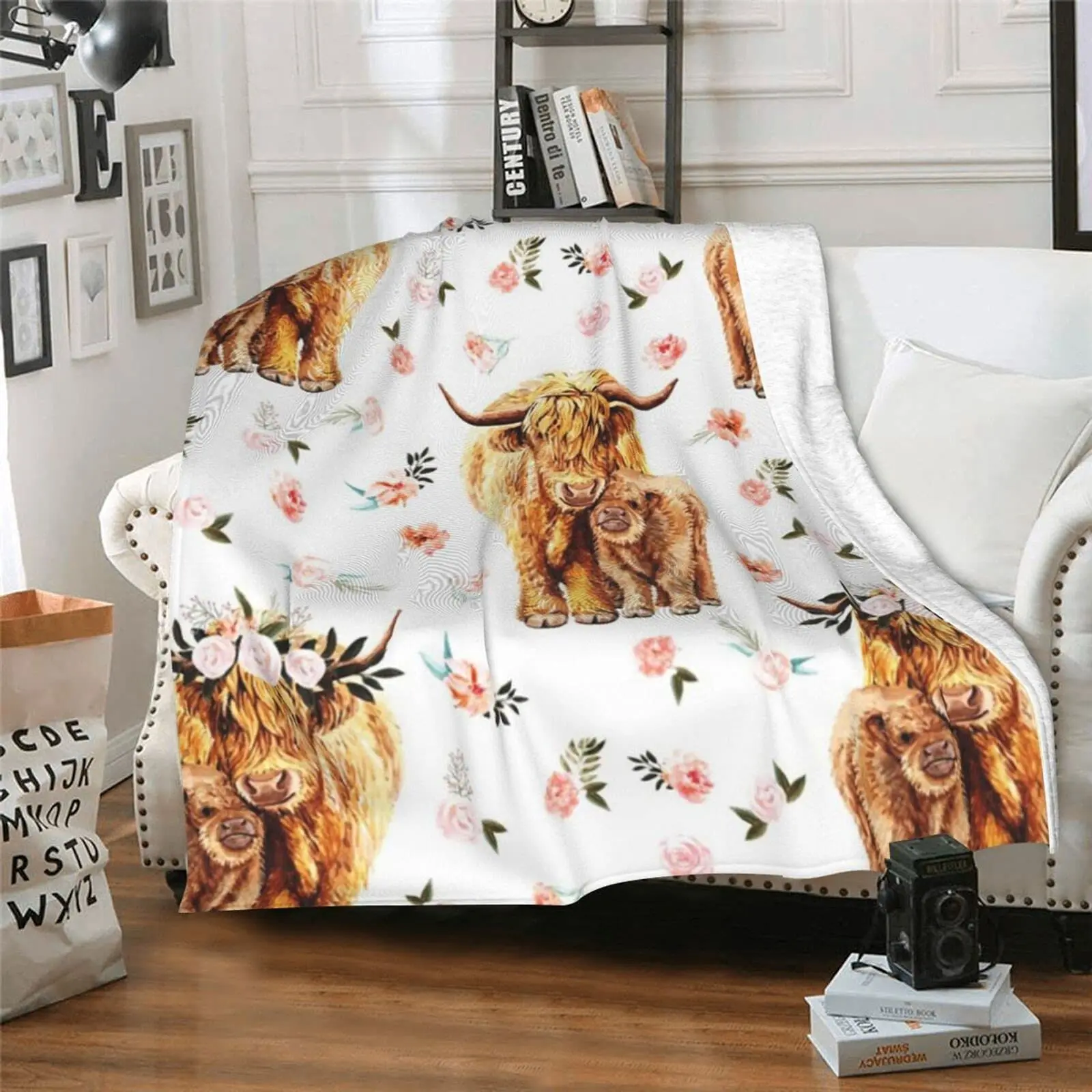 Highland Home Textiles - Highland Cow Decke, Tierbettwäsche, Überwurf, weiches,