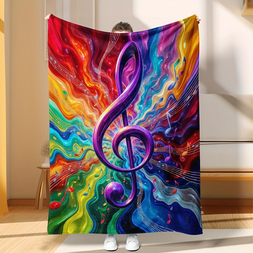 Home Textiles Notes - Decke mit bemaltem Musiknotenmuster, Flanell bedruckt,