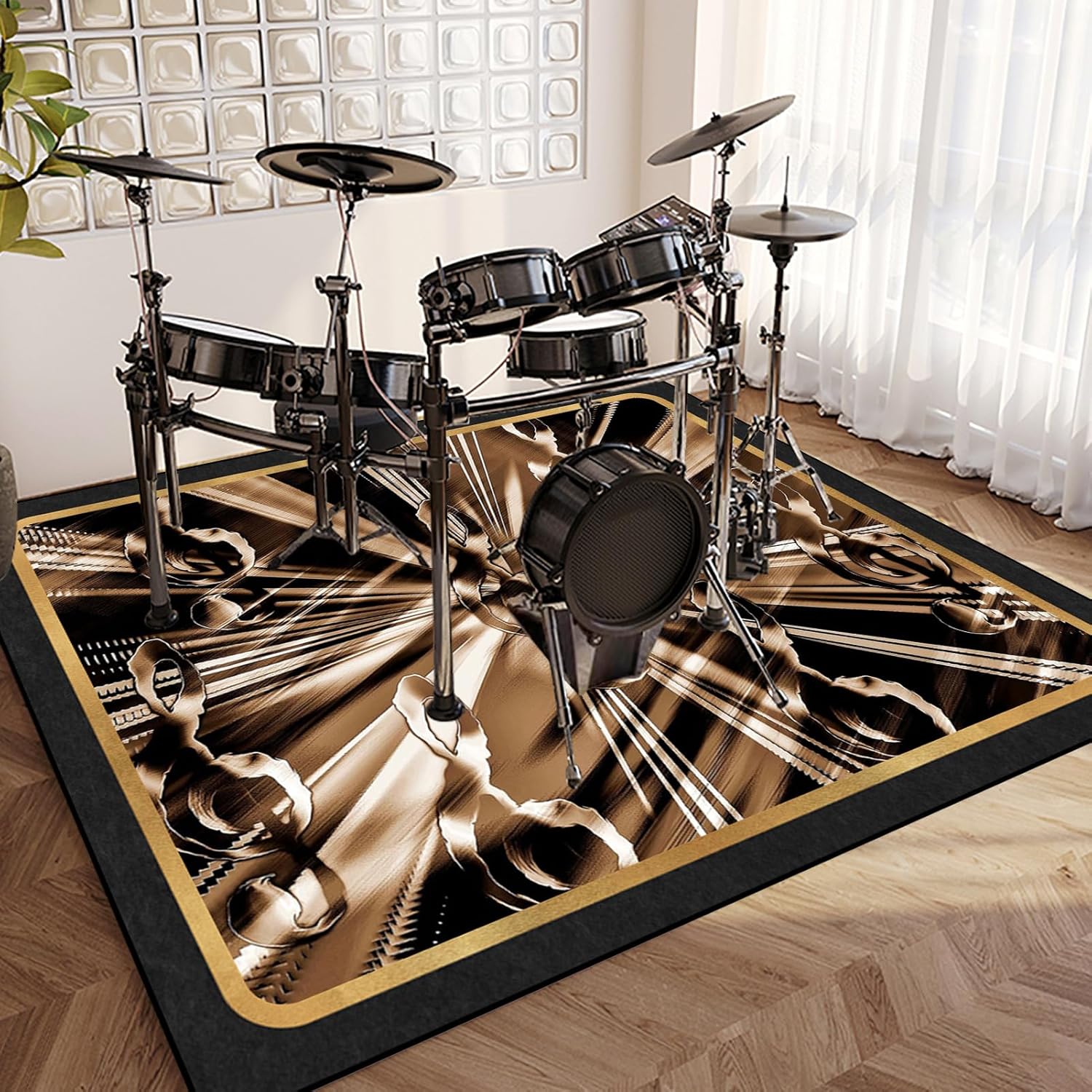 Home Textiles Notes - Musiknote G-Schlüssel-Muster-Teppich, goldener rutschfester Teppich mit