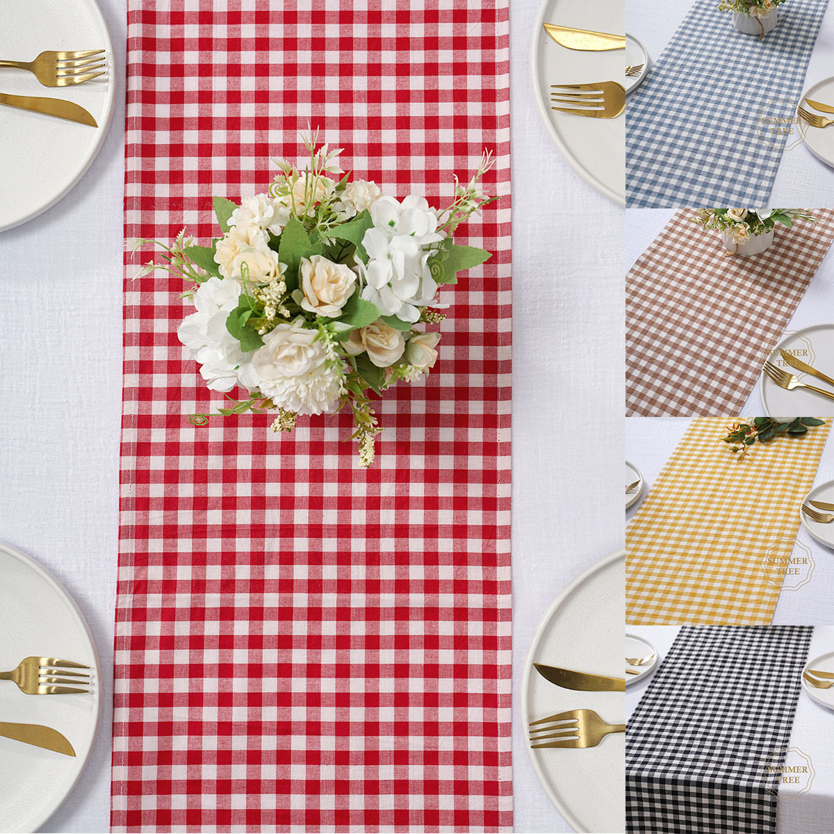Home Textiles Plaid - Rustikaler Karierter Baumwoll-Tischläufer Waschbare Tischdecke im