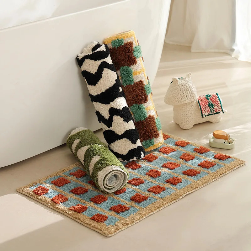 Home Textiles Plaid - VIKAMA karierte Bodenmatte, rutschfester Badezimmerteppich und