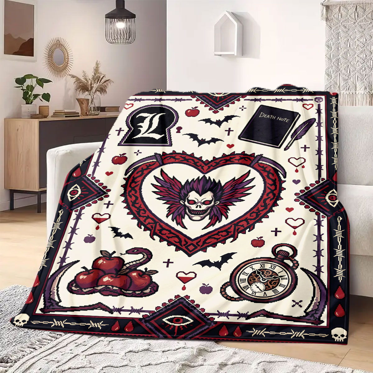 Home Textiles Notes - Death Note Strahlend bedruckte Flanelldecke, Anime-Charakter