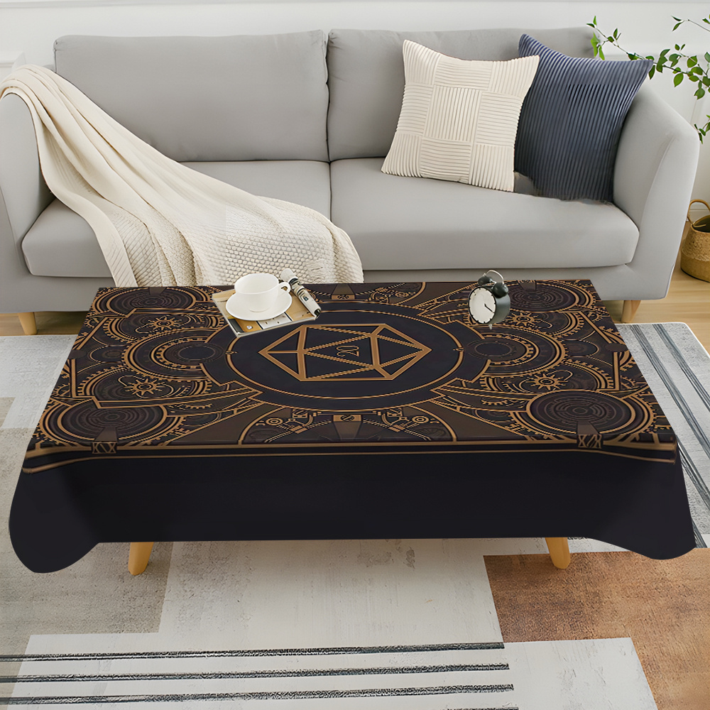 Home And Textiles - Steampunk-Tischdecke mit schwarzem goldenem Zahnradmuster –