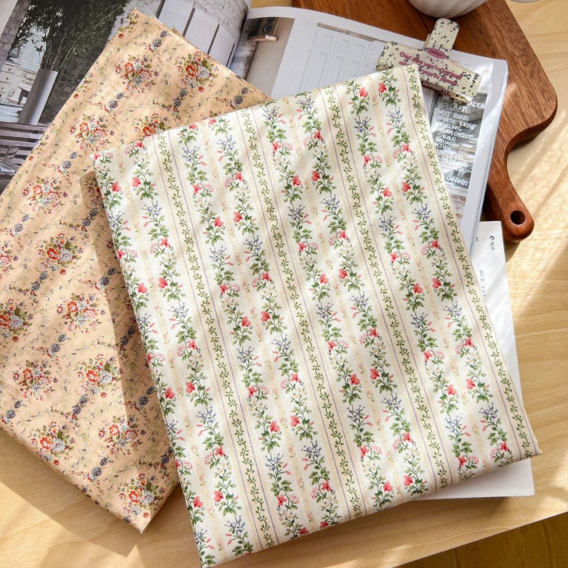 Home Textiles Plaid - Vintage Blumen-Streifen Baumwollstoff Kleines Blumenmuster Stoff
