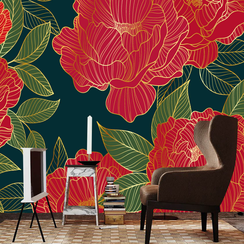 Home Textiles Photos - 20+ Fototapeten mit Blumenmuster, rote Pfingstrosen,