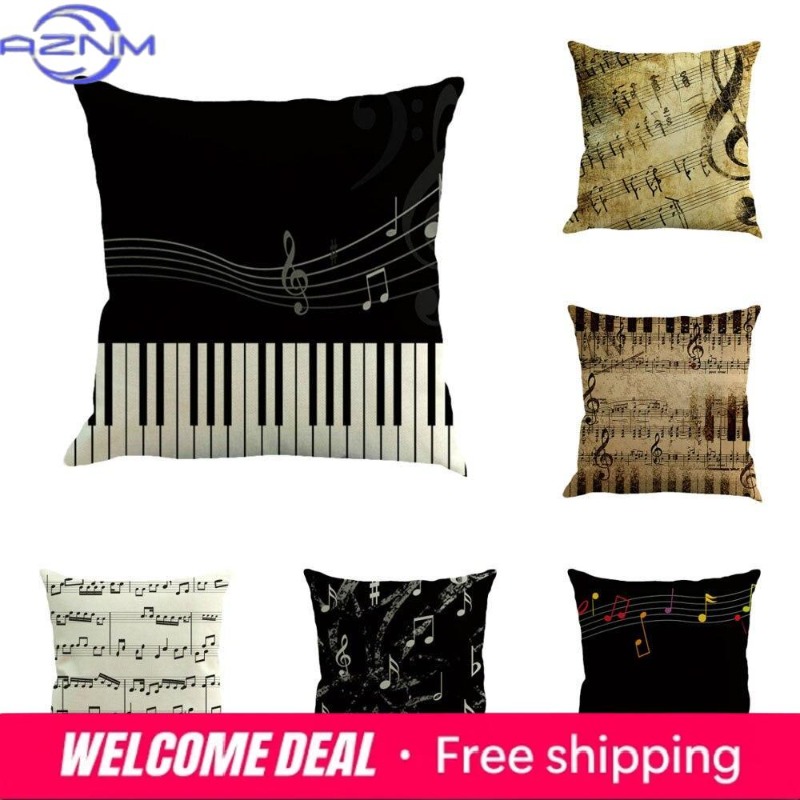 Home Textiles Notes - Quadratische Kissenbezüge mit Musiknoten-Aufdruck, Heimdekoration, Outdoor-Bezug,