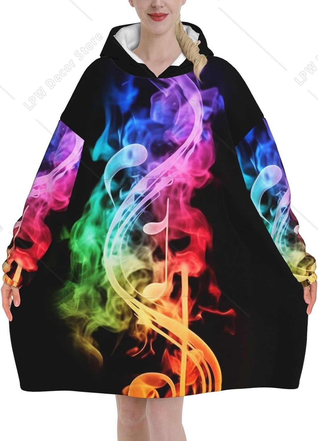 Home Textiles Notes - Bunte Musiknoten-Print Decken-Hoodies für Frauen &